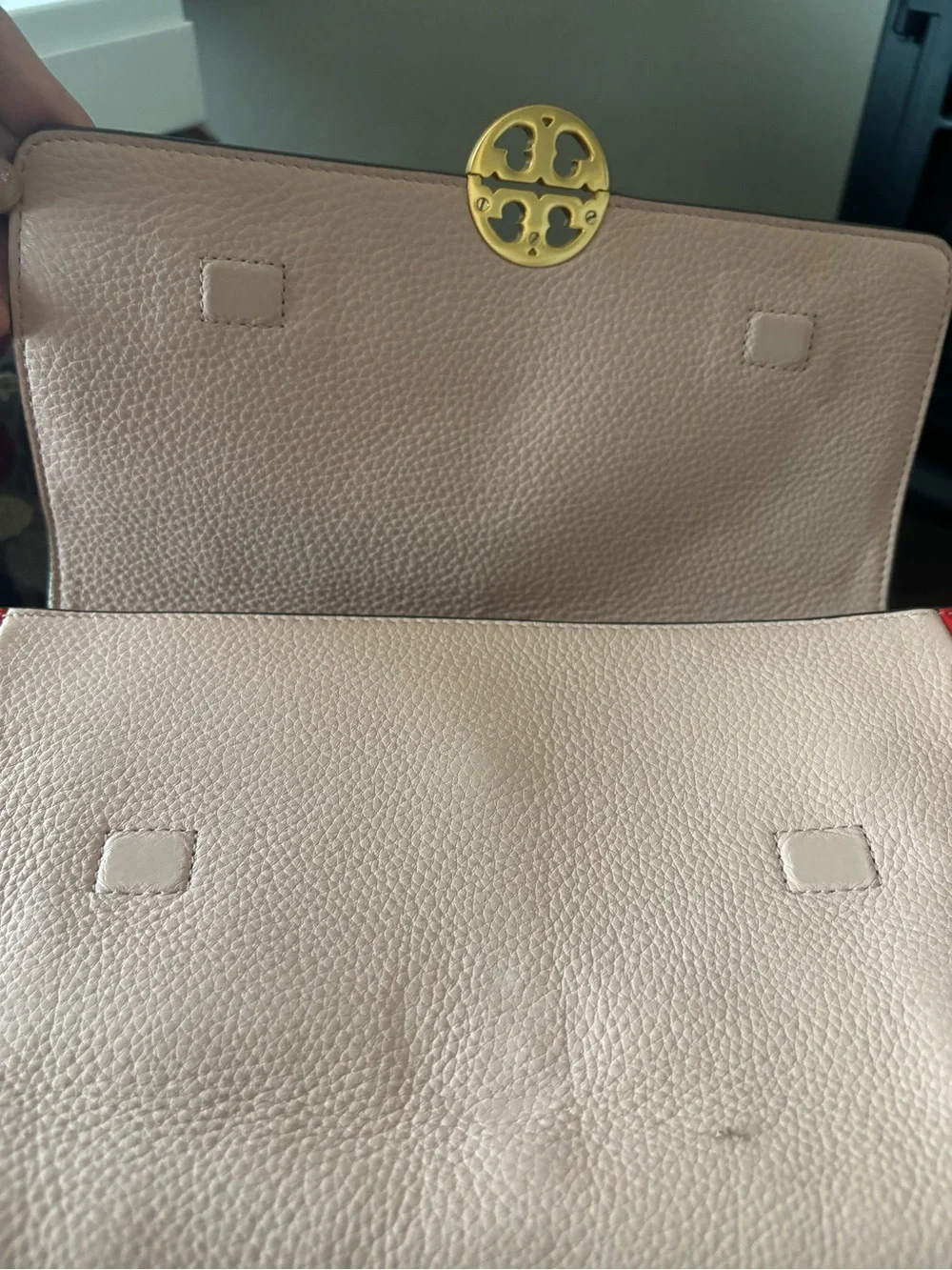 Tory Burch Two-Tone Cream & Blush Pebbled Leather Crossbody